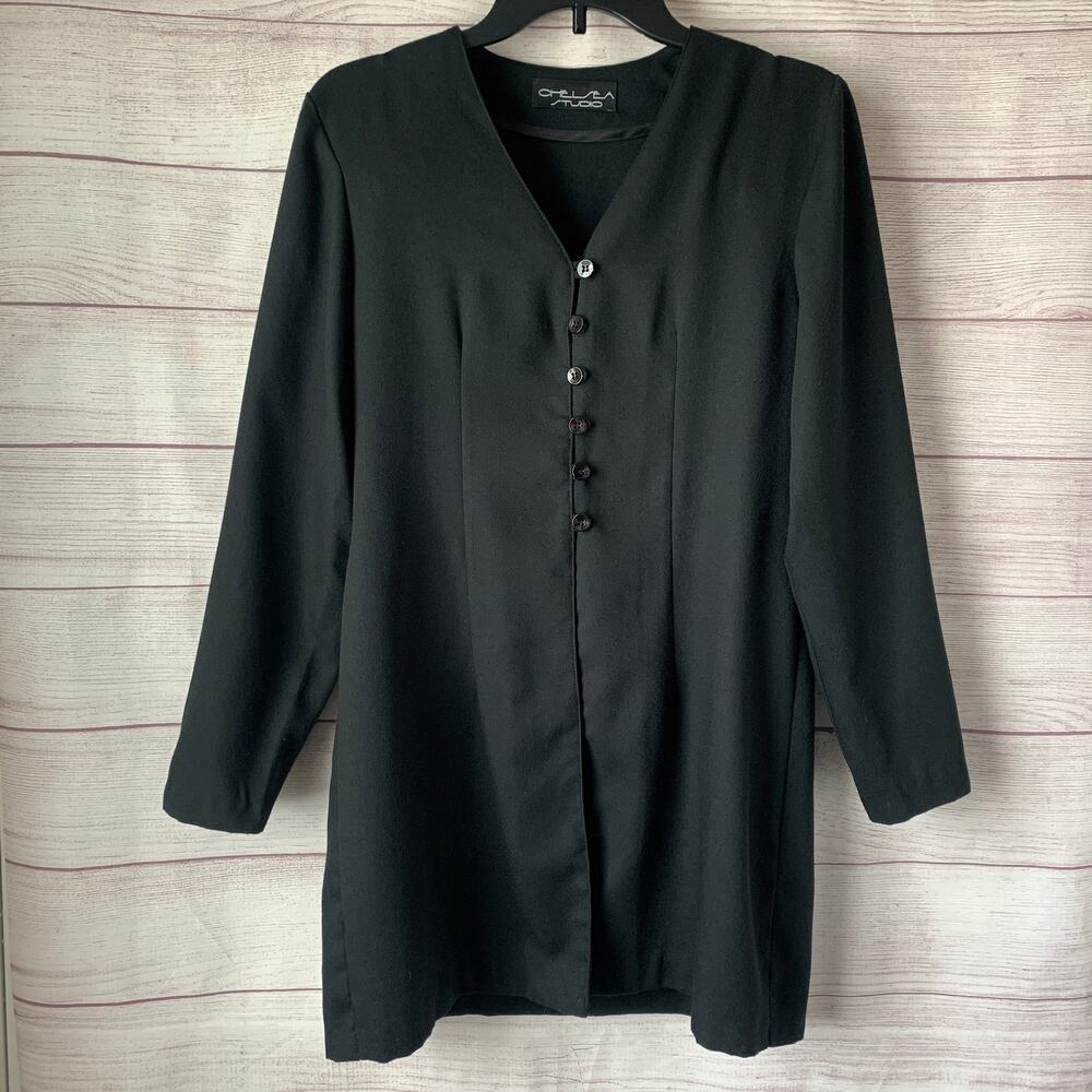 Chelsea Studio Long Black Blazer Jacket Cardigan Partial Button Size Small